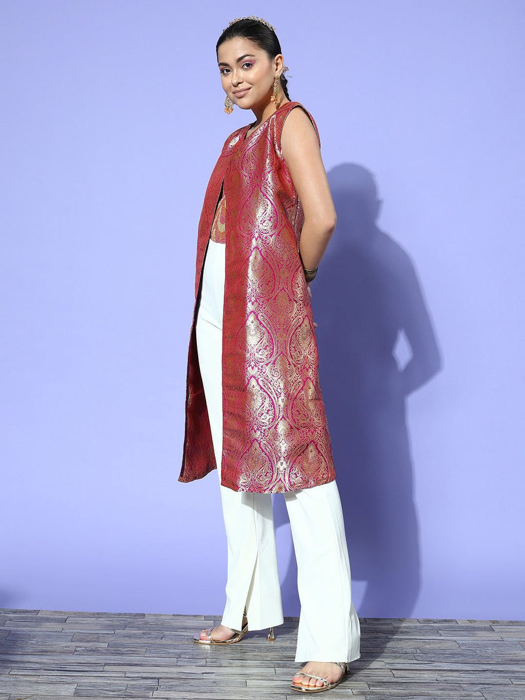 InWeave Women's Pink Brocade Jacket