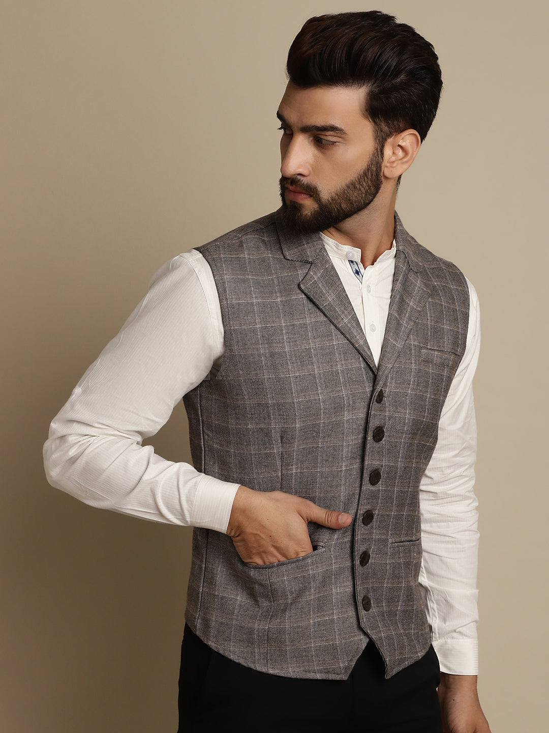 Even Apparels Men's Brown Waistcoat with Notched Lapel