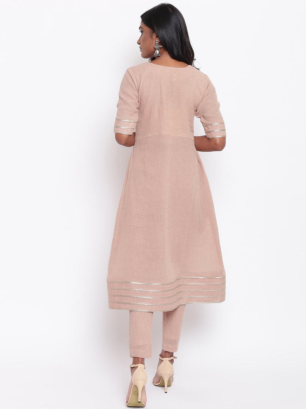 trueBrowns Pure Cotton Gota Slit Kurta Set | Relove
