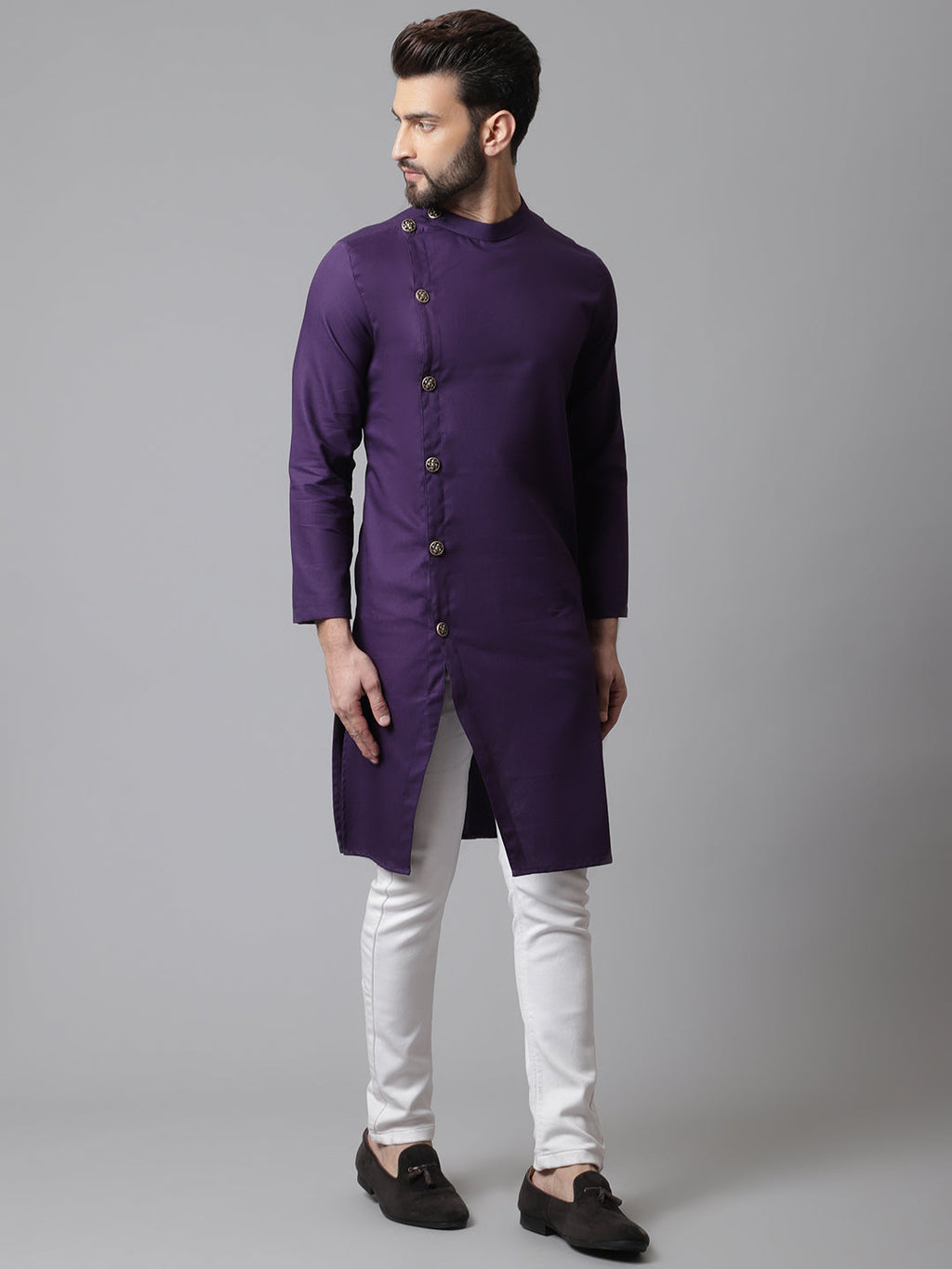 Even Apparels Purple Sherwani Kurta With Asymetrical Cut