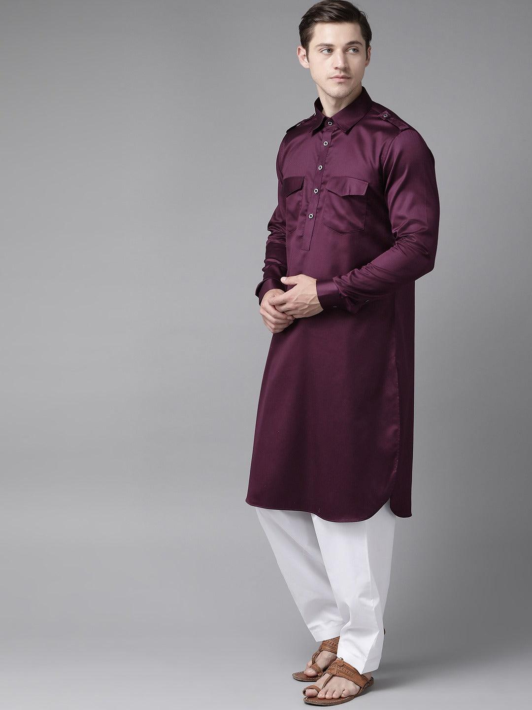 Fabmade Men Purple Pathani Kurta With Salwar