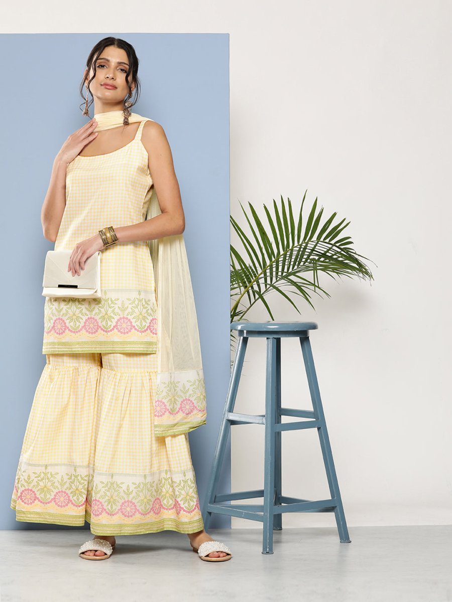 Ahalyaa Women Yellow Kurta with Sharara & With Dupatta