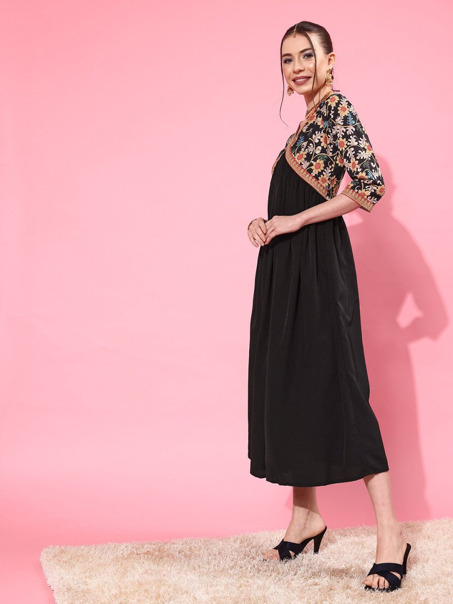 Ahalyaa Floral Printed Empire Midi Dress