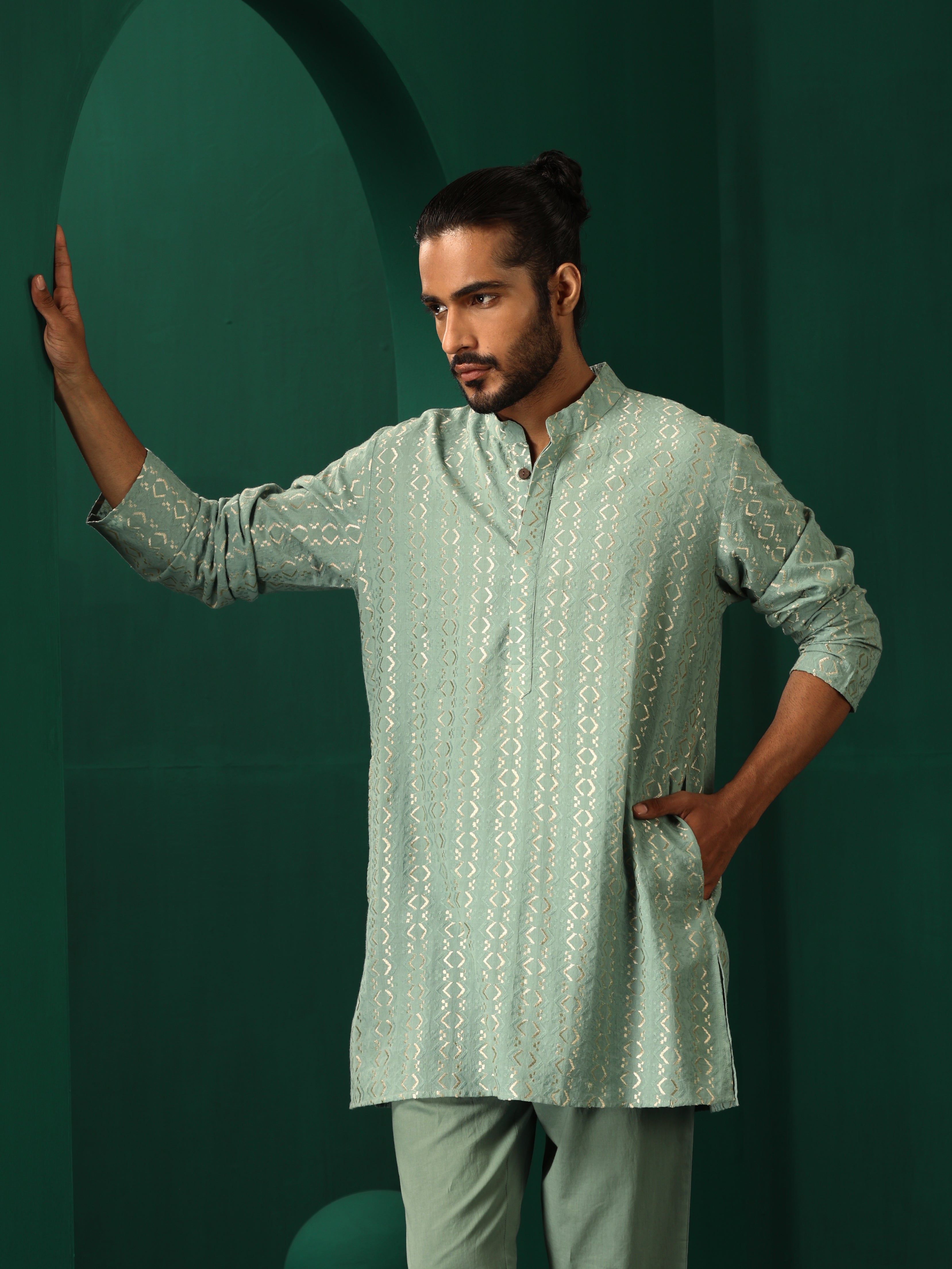 trueBrowns Men's Mint Green Dobby Co-ord Set