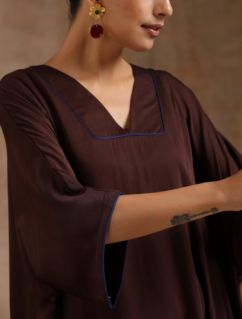 trueBrowns Cola Brown Modal Satin Oversized Kurta Set