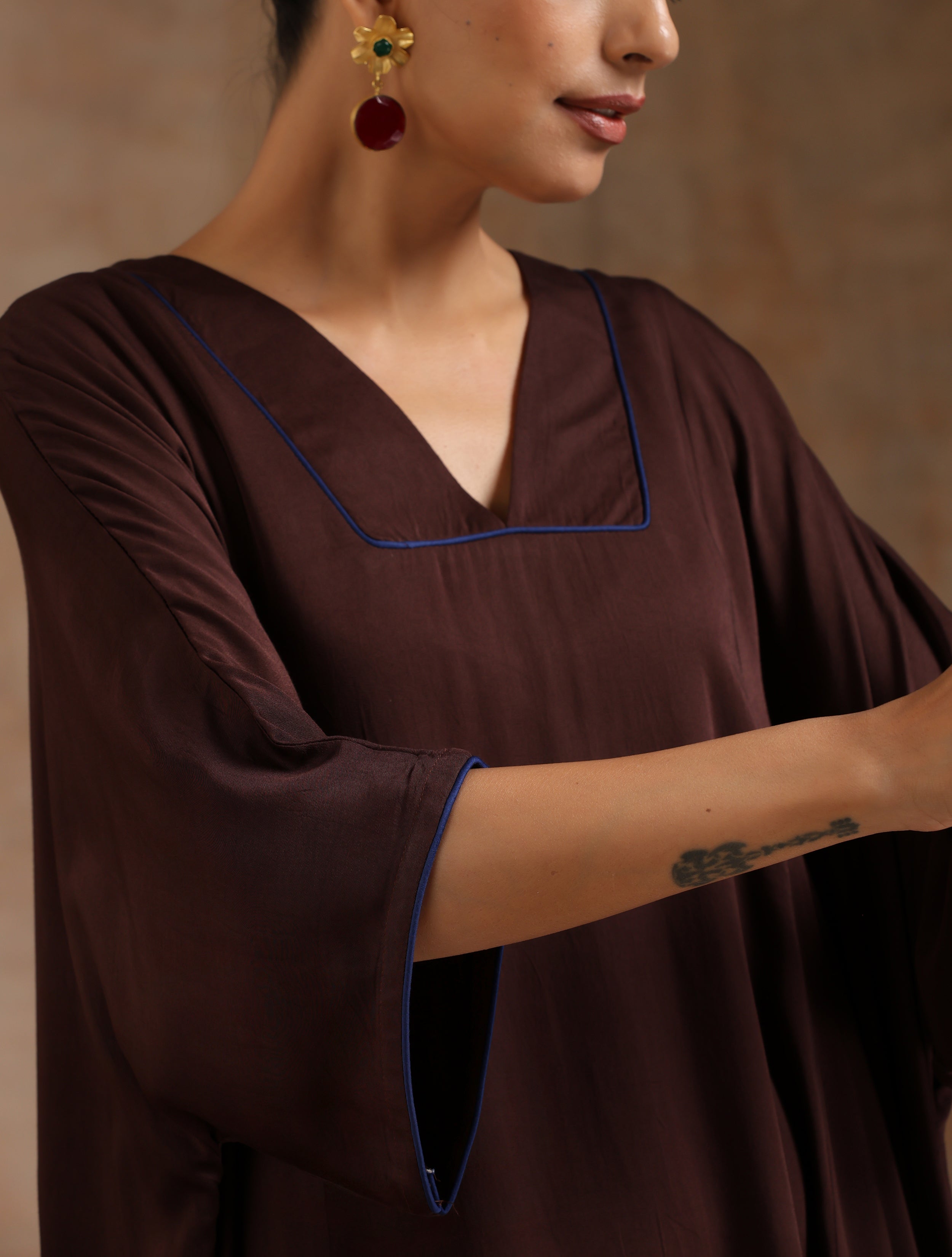 trueBrowns Cola Brown Modal Satin Oversized Kurta Set