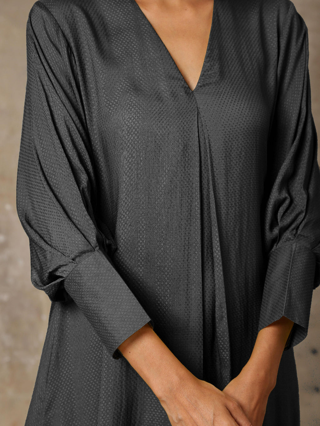 trueBrowns Black Solid Textured Co-Ord Set