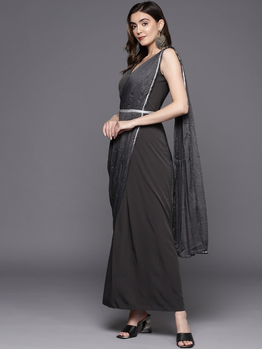 Ahalyaa Abstract Print Layered Crepe Ethnic Dress
