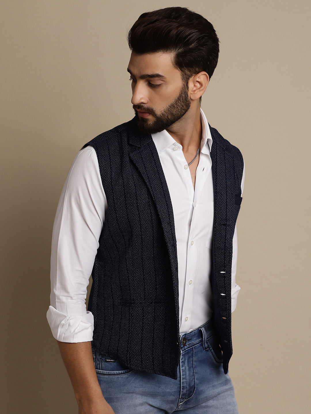 Even Apparels Men's Blue Waistcoat with Notched Lapel