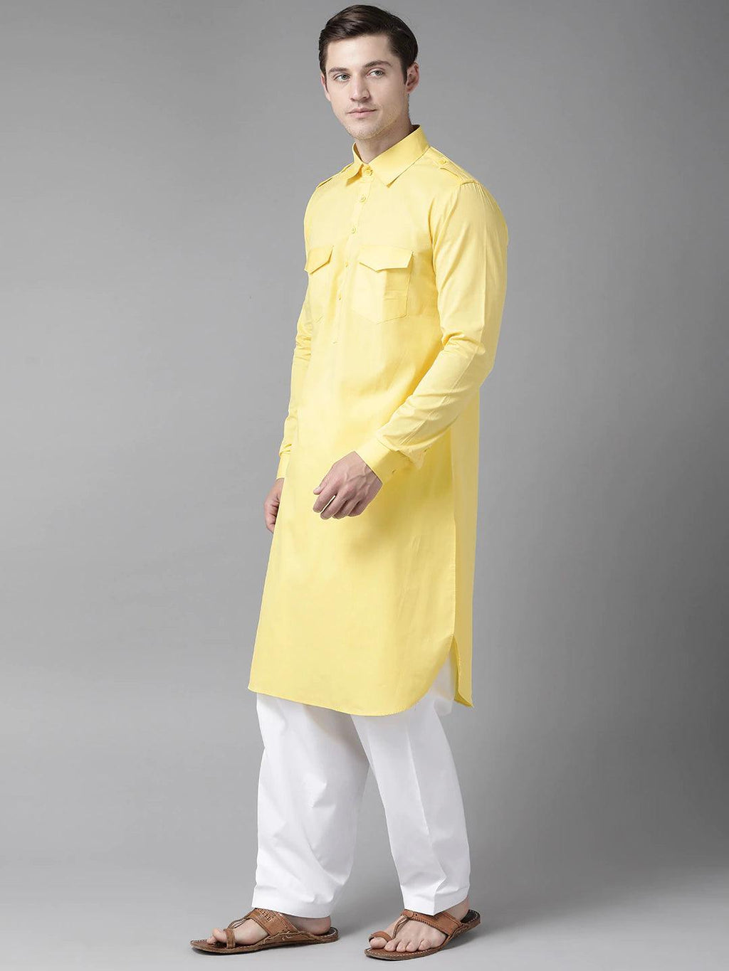Fabmade Yellow Pathani Suit