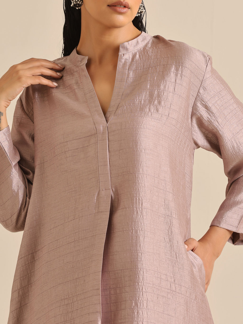 trueBrowns Grey Silk Texture Relaxed Co-Ord Set