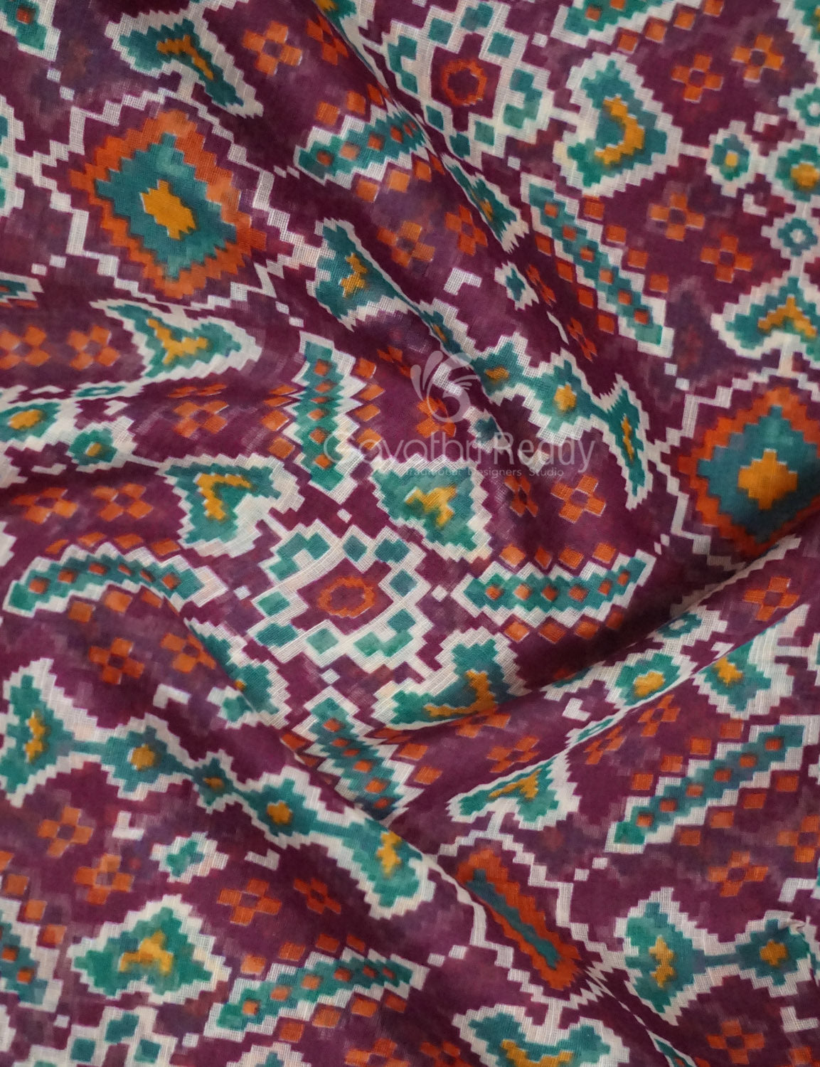 Shades of Dark Jamuni Colour Patola Print Semi Chanderi Saree By Gayathri Reddy Designer Studio