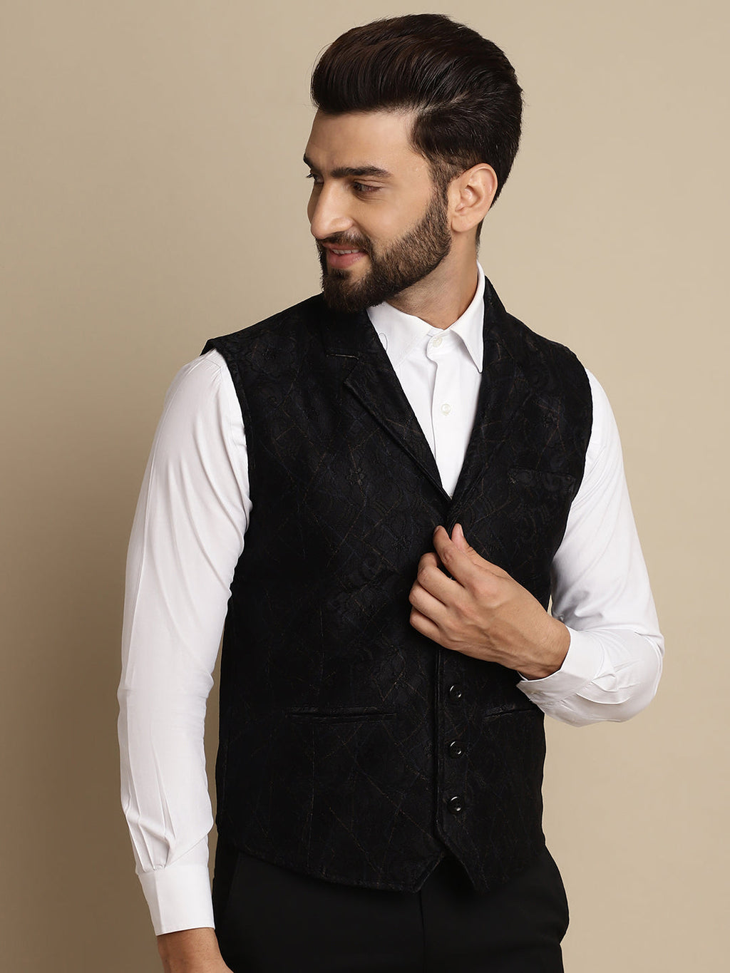 Even Apparels Men's Black Waistcoat with Notched Lapel