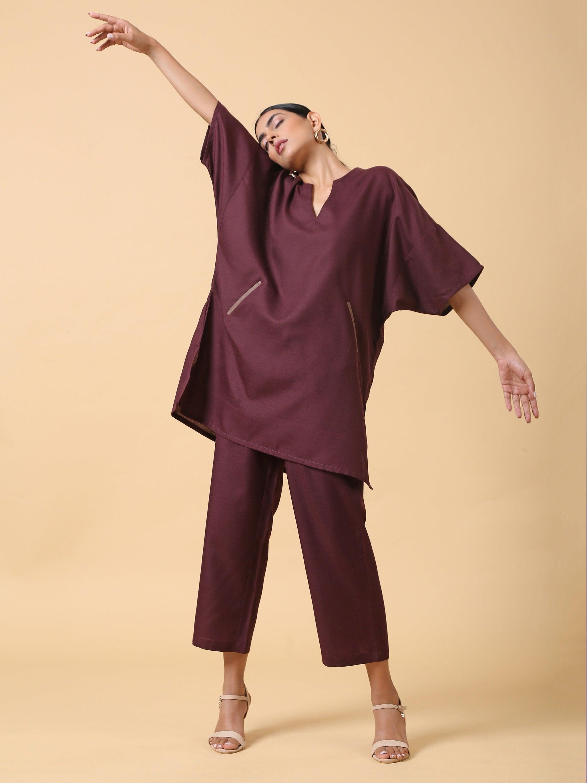 trueBrowns Cotton Linen Purple Boxy Fit Co-Ord Set