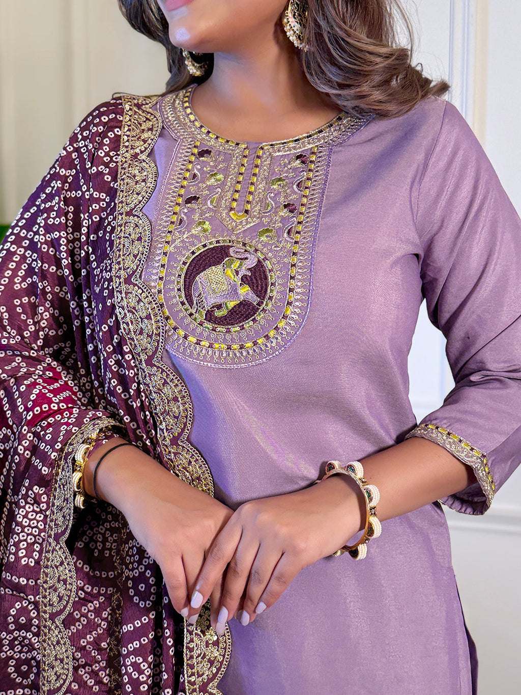 The52 Women's Gorgeous Viscose Embroidery Straight Kurta with Pant And Dupatta Set