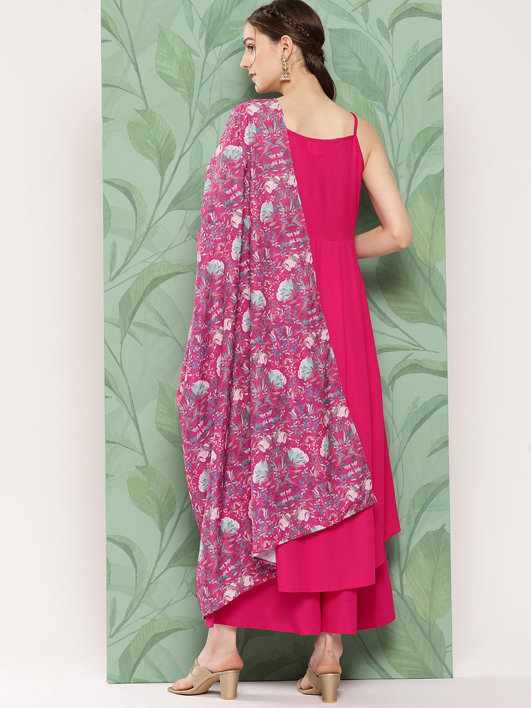 InWeave Women's Fuchsia Strappy Set W Magenta Camelia Cr Dupatta