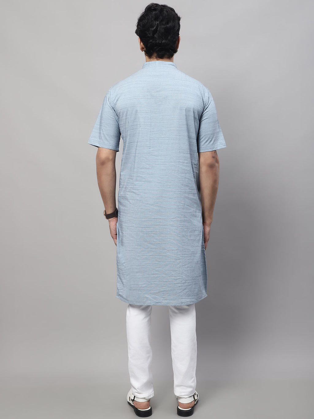 Even Apparels Blue Pure Cotton Kurta With Band Collar