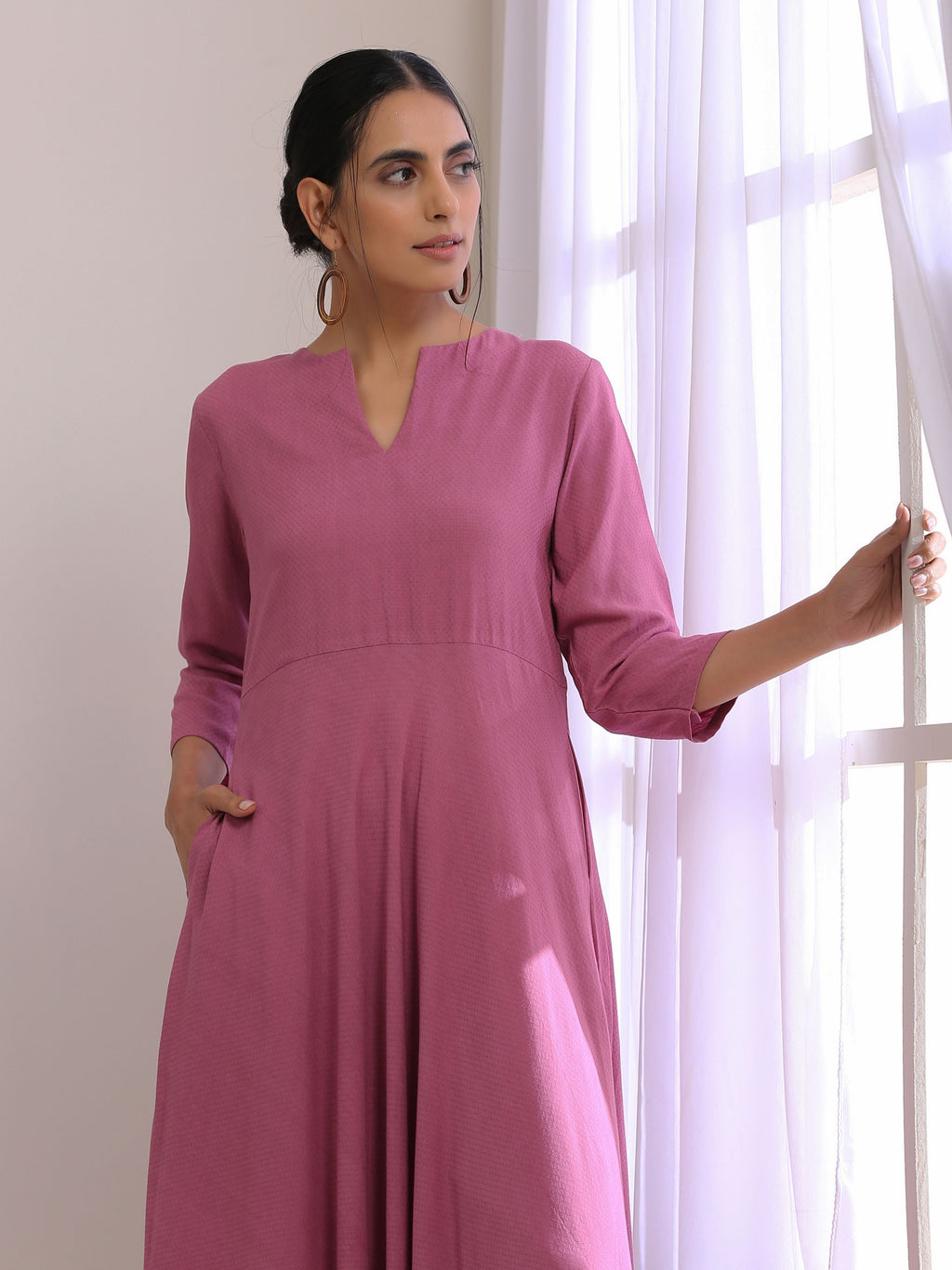 trueBrowns Onion Pink Dobby Anarkali Pant Set