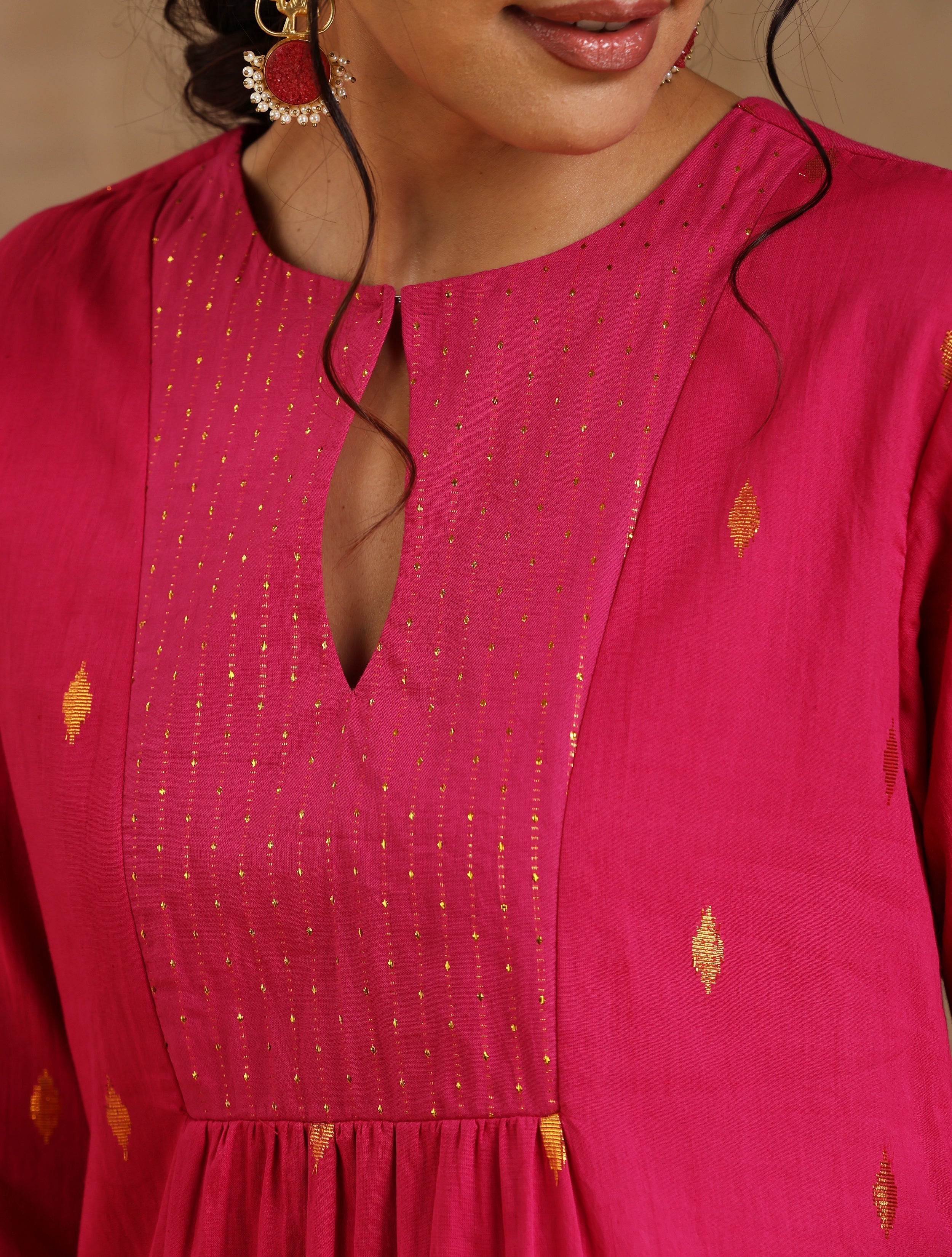 trueBrowns Pink Gold Cotton Yoke Kurta Set