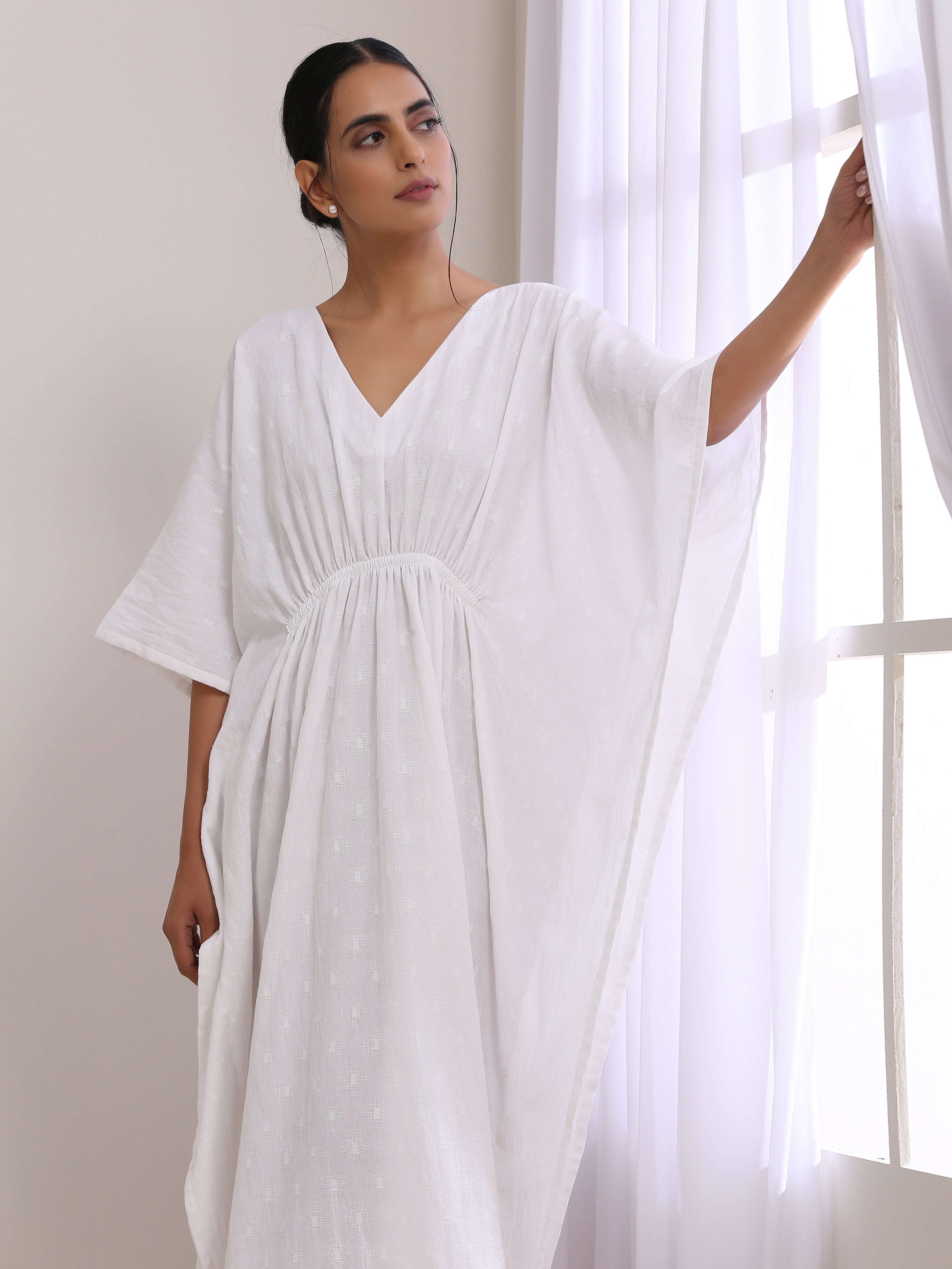 trueBrowns White Dobby Kaftan Dress