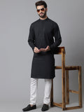 Even Apparels Black Solid Kurta With Band Collar