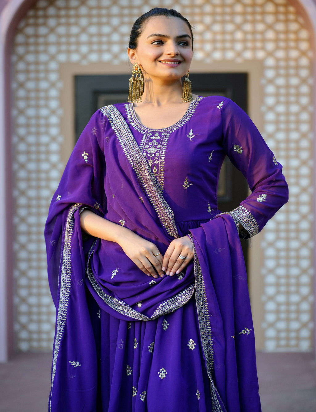 Yash Enterprise Alluring Blue Georgette Readymade Gown