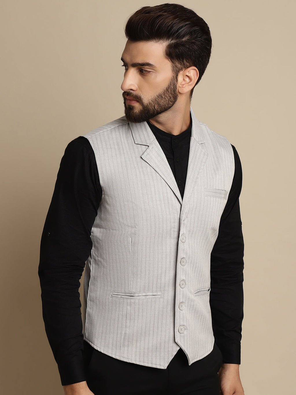 Even Apparels Men's Grey Waistcoat with Notched Lapel