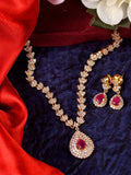 Saraf RS Jewellery Gold-Polished White & Red American Diamond Studded & Beaded Handcrafted Jewellery Set