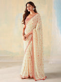 Saree Mall Geometric Printed Gotta Patti Pure Georgette Sarees