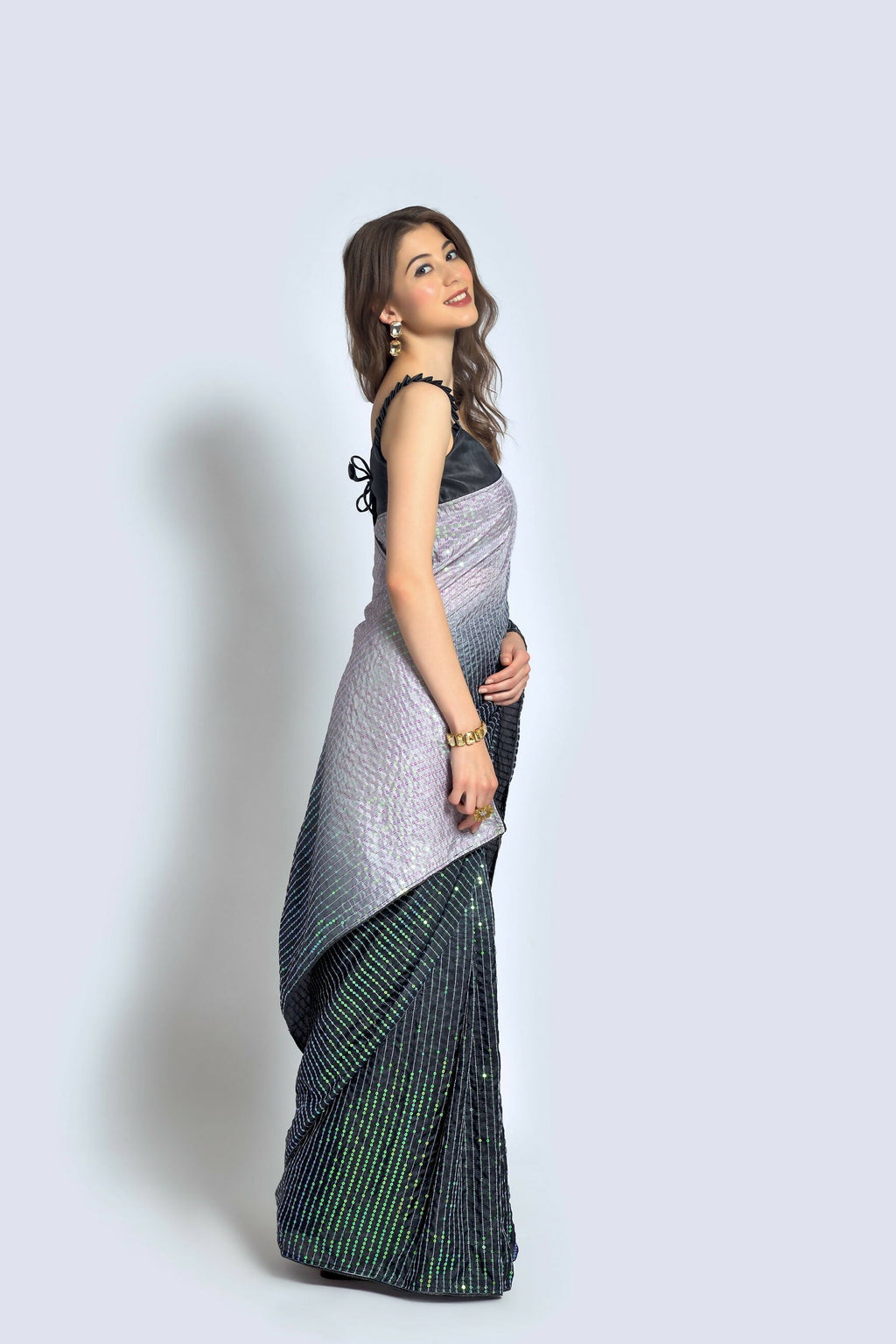 Vegaa Fashion Grey Vichitra Silk Embroidered Party Wear Saree