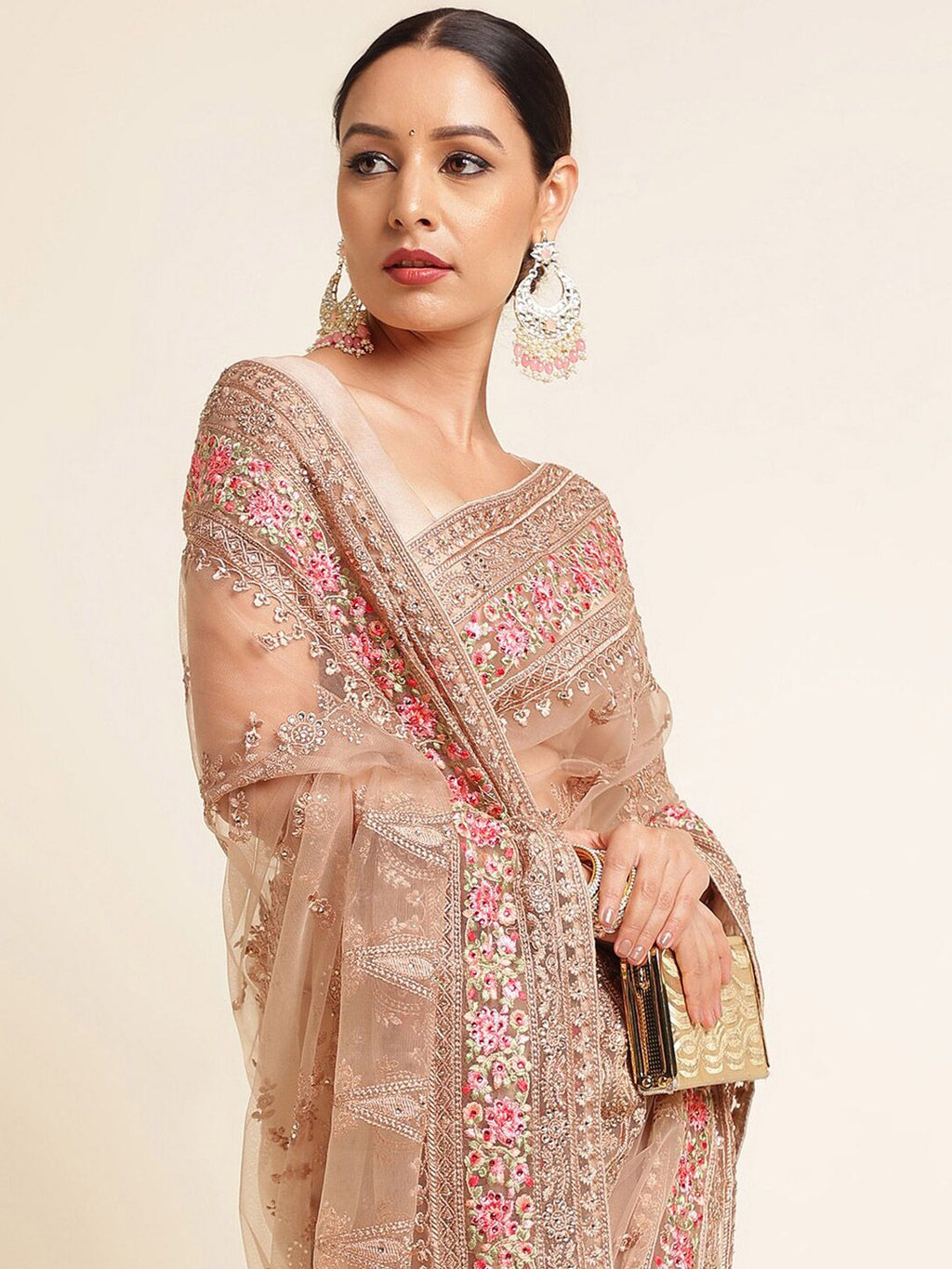 kasee Floral Embroidered Net Saree