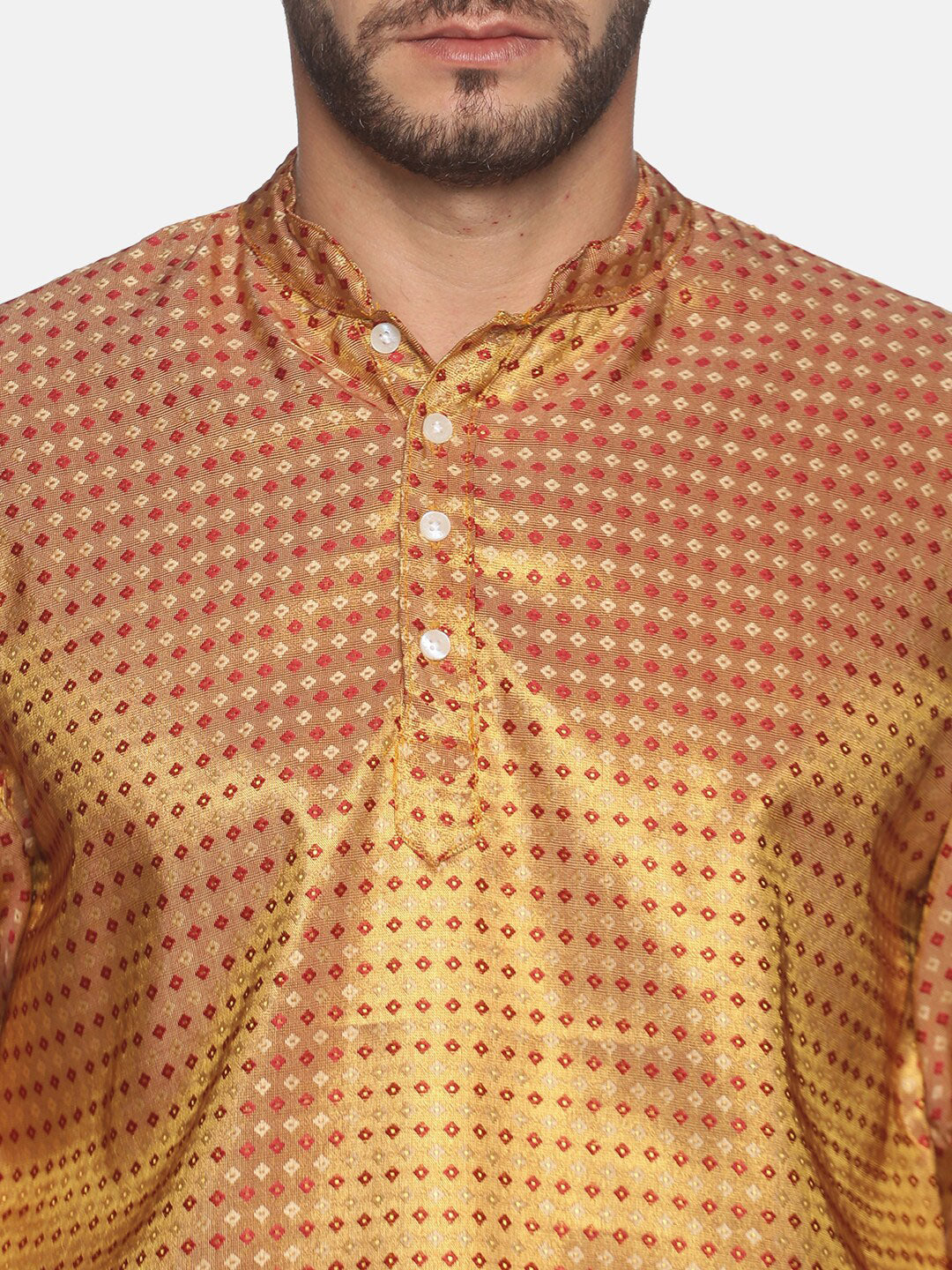 Sethukrishna Men Red Ethnic Motifs Kurta with Churidar