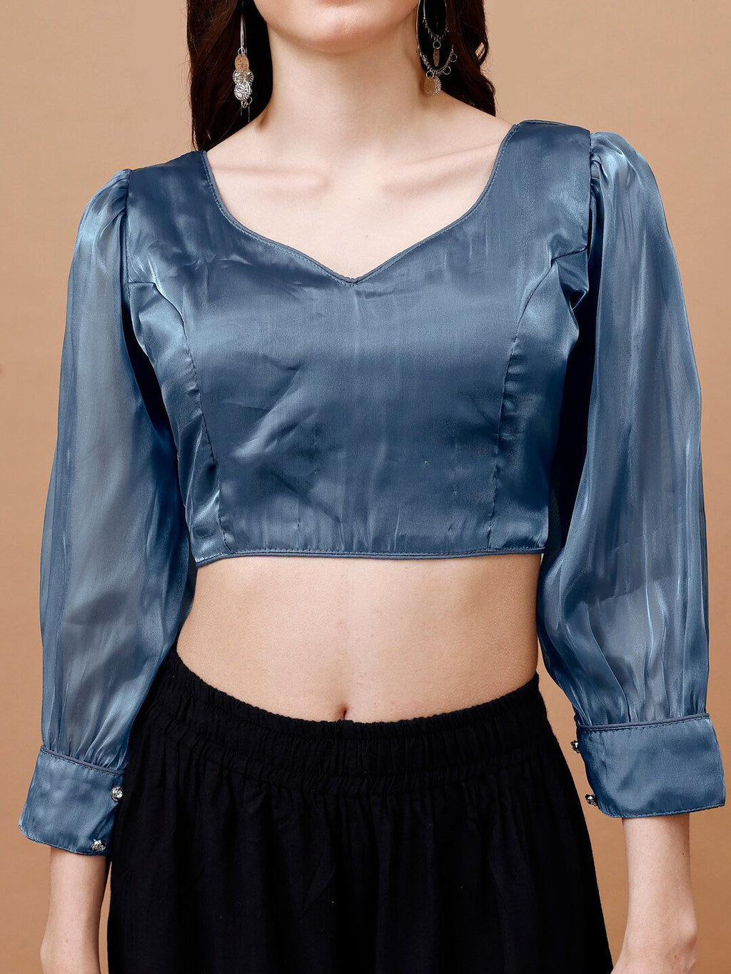 Tikhi Imli Organza Three-Quarter Sleeves Saree Blouse