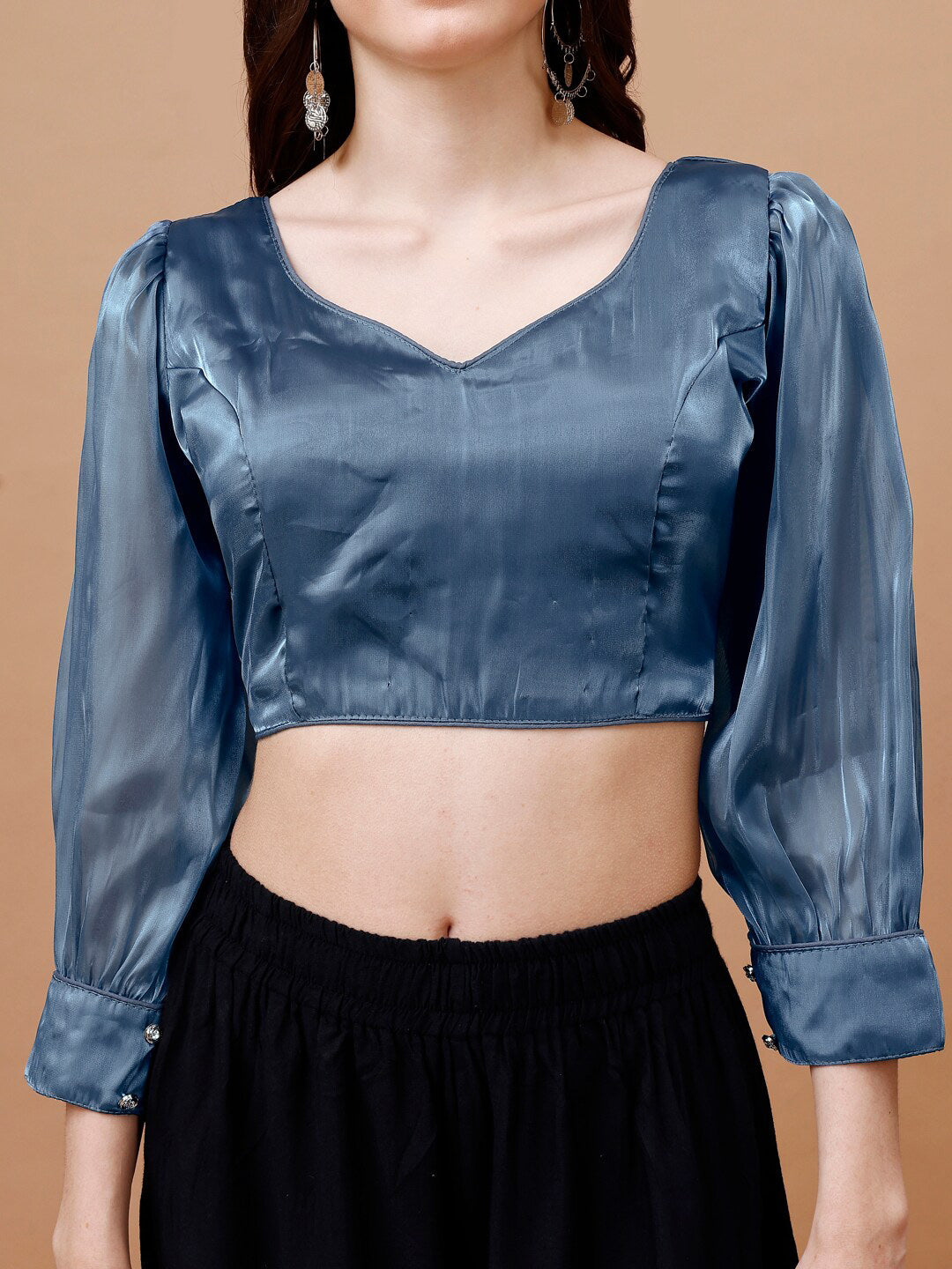 Tikhi Imli Organza Three-Quarter Sleeves Saree Blouse