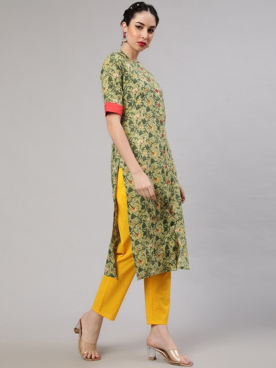 Aks Floral Printed Regular Pure Cotton Kurta With Trousers