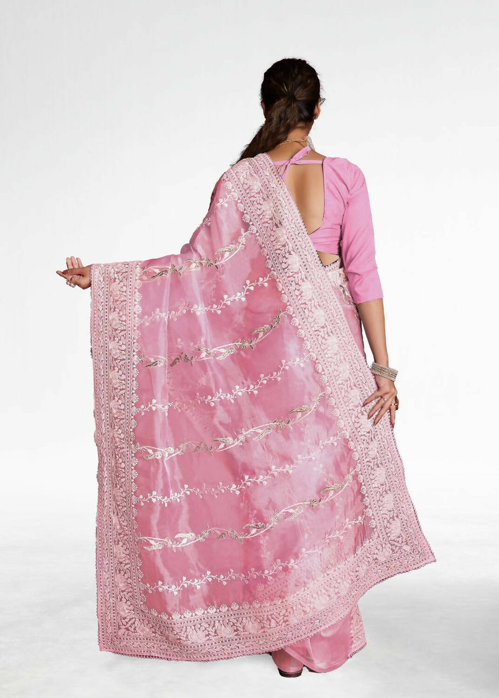 Vamsee Pink Organza Saree