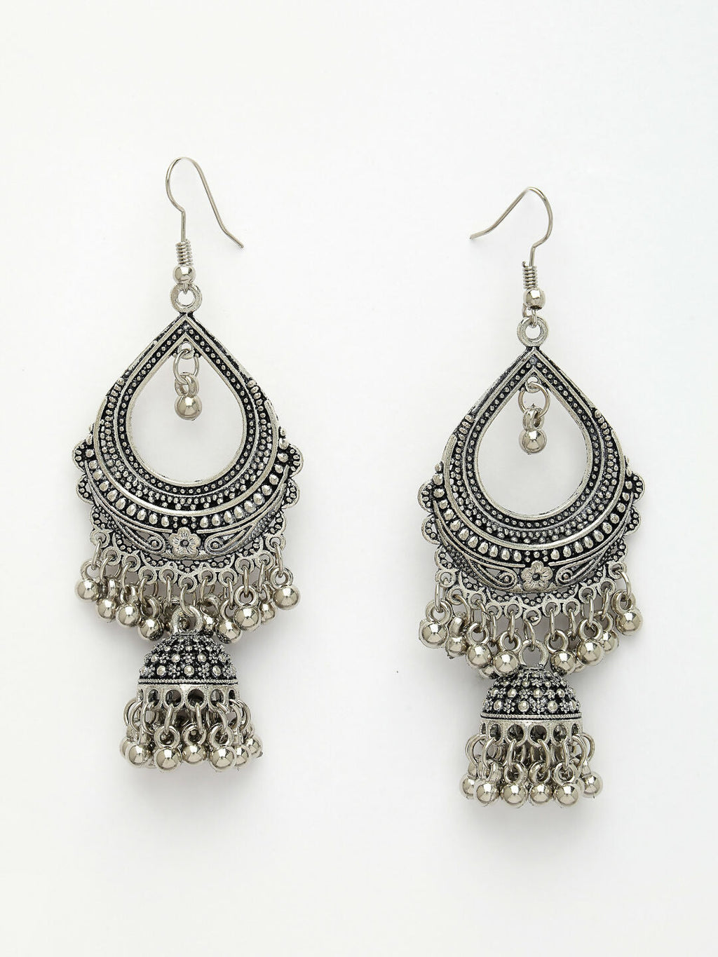 NVR Women's Silver-Plated German Silver Oxidized Jhumka Earrings