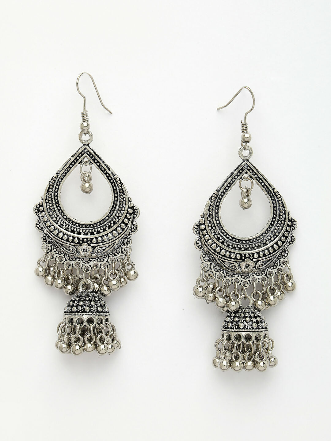 NVR Women's Silver-Plated German Silver Oxidized Jhumka Earrings