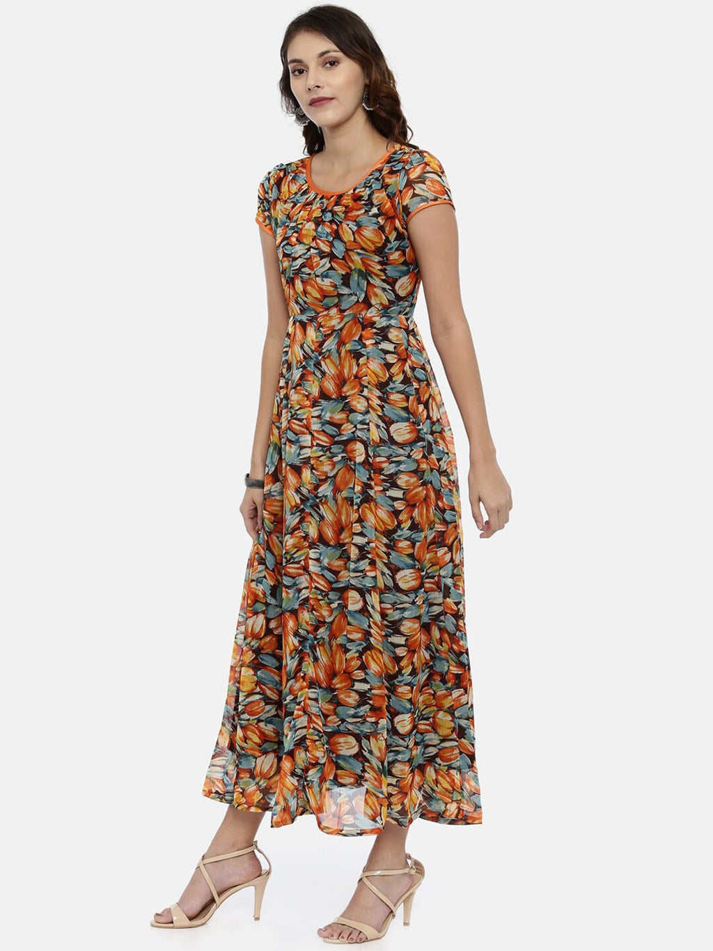 Souchii Black Printed Fit and Flare Dress For Women