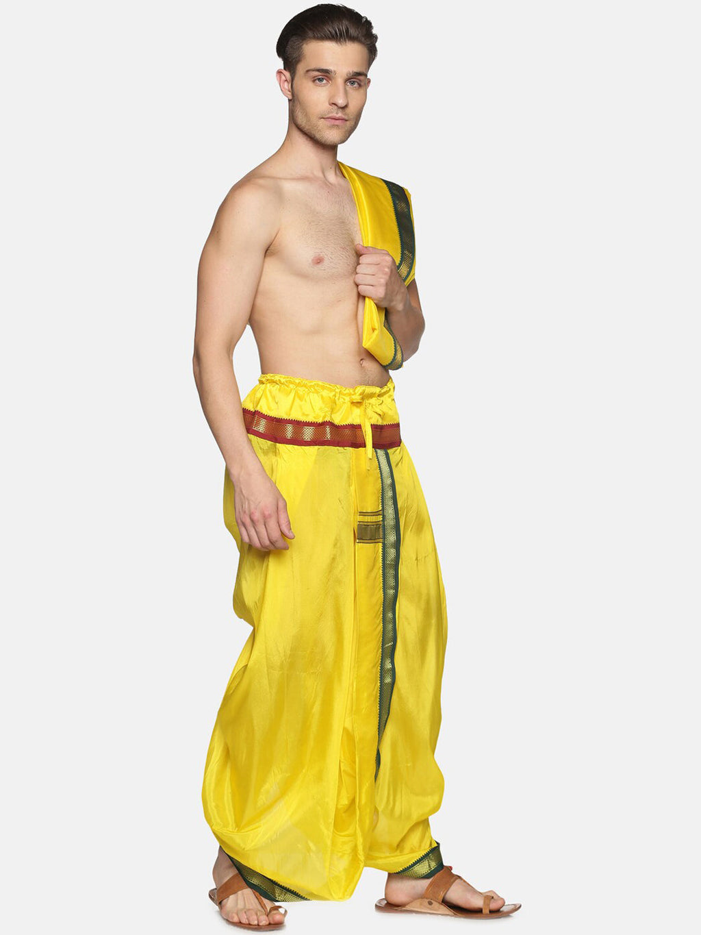 Sethukrishna Men Yellow Readymade Dhoti Pant & Angavastram