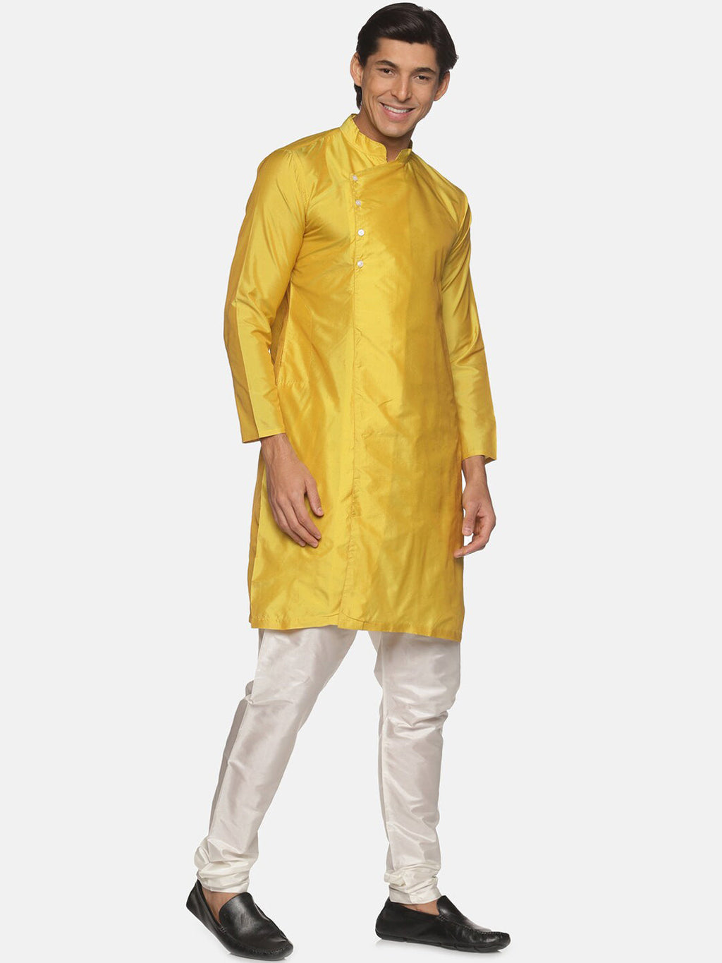 Sethukrishna Men Yellow Angrakha Kurta with Pyjamas