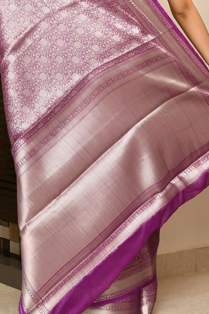 Joban Fashion Lavender Saree Georget Solver Brocket