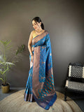 Joban Fashion Banarasi Royal Blue Woven Woven Soft Silk Saree