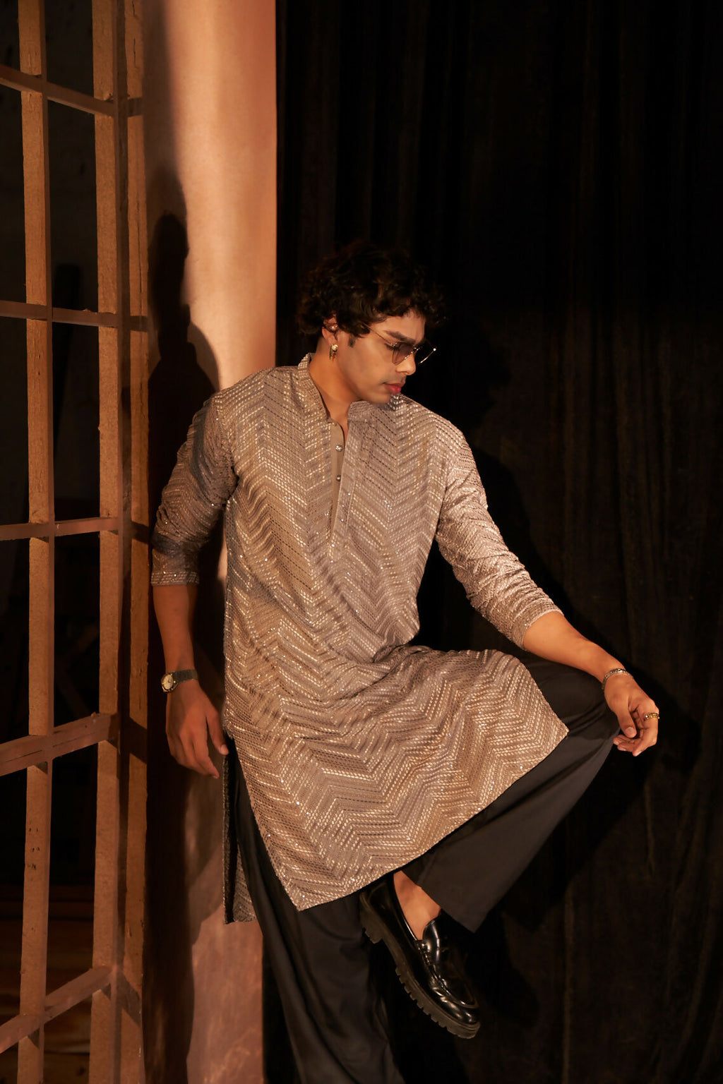 Grey Viscose Chikankari Embroidery Work Men's Kurta Set - Mahotsav