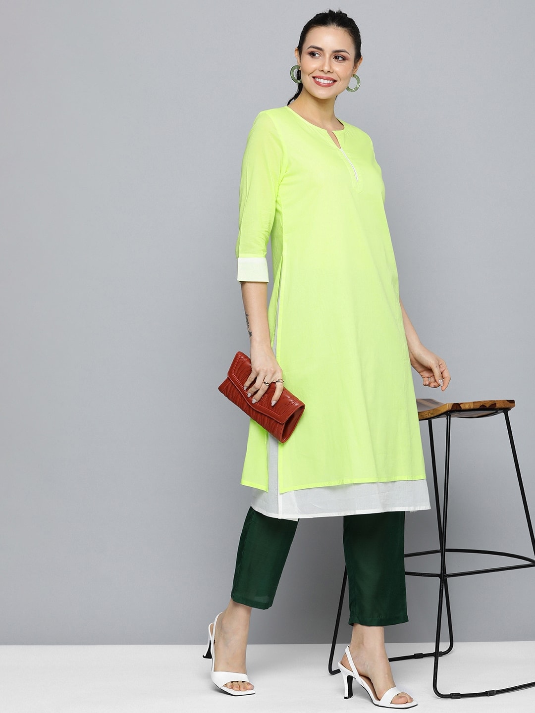 HERE&NOW Women Pure Cotton Solid Straight Kurta