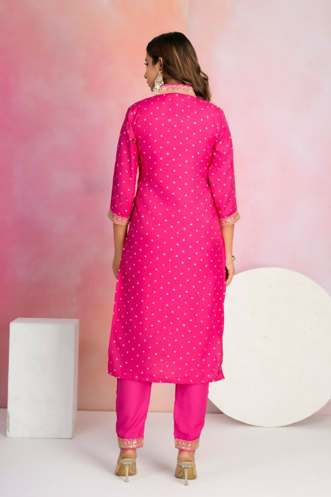 Ethnic Festive Wear Viscose Chanderi Pink Stitched Suit With Dupatta - Tanisha