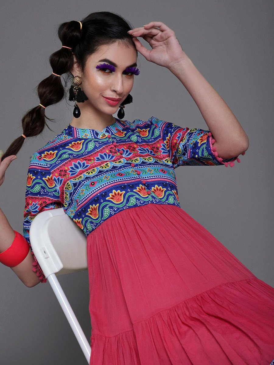 Aks Ethnic Motifs Printed Mandarin Collar Cotton Silk Anarkali Kurta