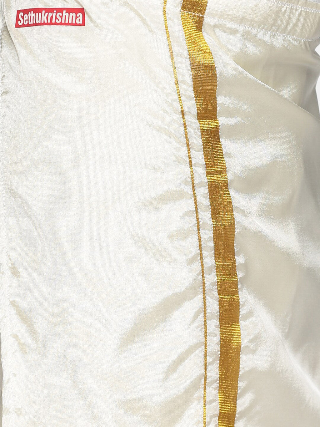 Sethukrishna Boys Maroon & White Solid Shirt with Veshti Set