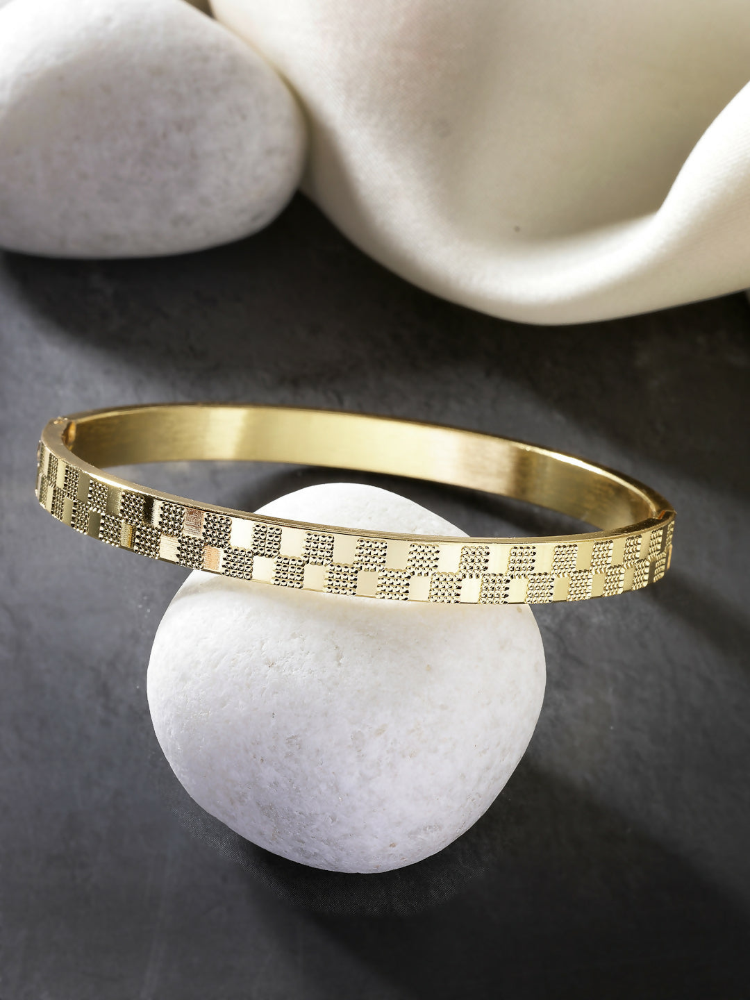 NVR Men's Gold-Polished Stainless Steel Kada Bracelet