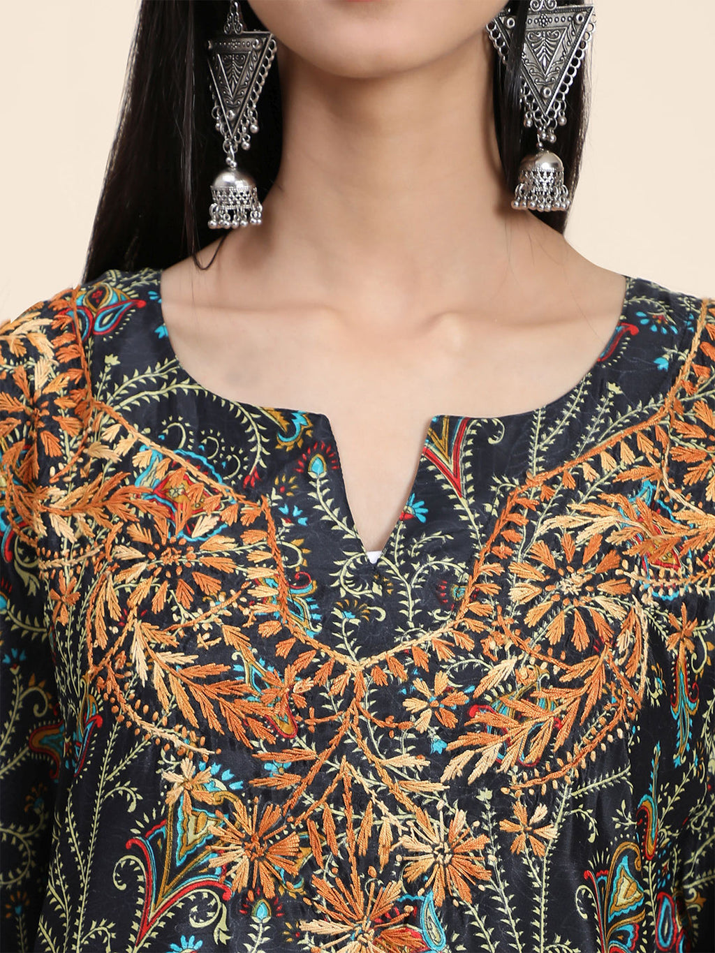 HOUSE OF KARI Ethnic Motifs Printed Chikankari Embroidery Cotton Kaftan Kurta